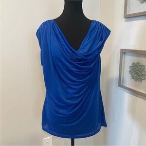 Never Worn! Laundry By Shelli Segal Royal Blue Cowl Neck Drape Blouse